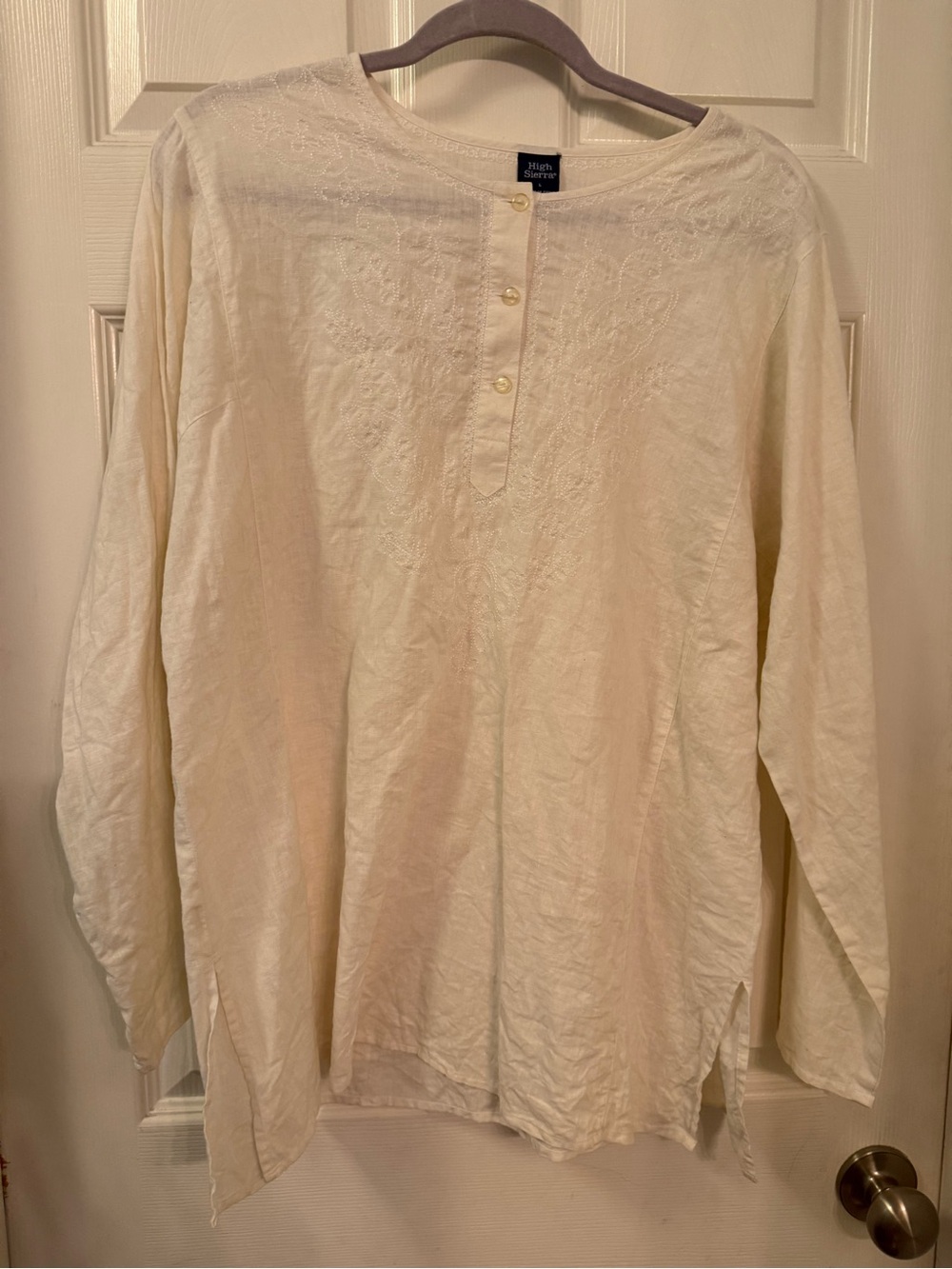 White/Cream Cotton Linen Blend Tunic Blouse